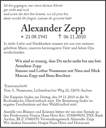 Traueranzeige von   von Aachener Zeitung / Aachener Nachrichten