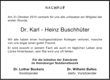 Traueranzeige von Dr. Karl-Heinz Buschhüter von Aachener Zeitung / Aachener Nachrichten