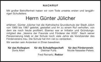 Traueranzeige von Günter Jülicher von Aachener Zeitung / Aachener Nachrichten