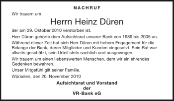 Traueranzeige von Heinz Düren von Aachener Zeitung / Aachener Nachrichten