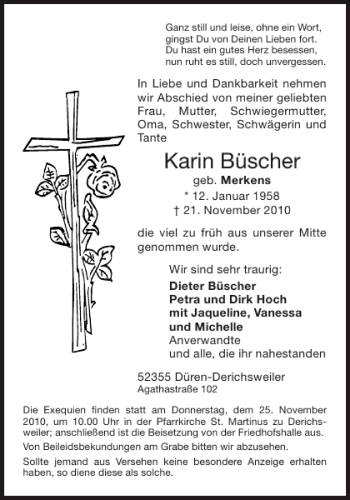 Traueranzeige von Karin Büscher von Aachener Zeitung / Aachener Nachrichten