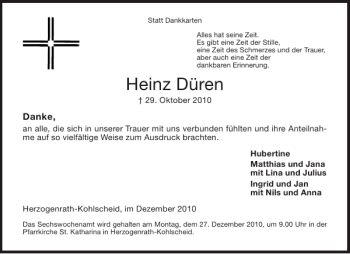 Traueranzeige von Heinz Düren von Aachener Zeitung / Aachener Nachrichten
