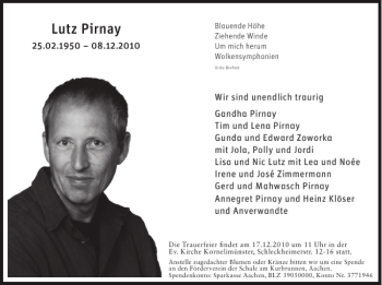 Traueranzeige von Lutz Pirnay von Aachener Zeitung / Aachener Nachrichten