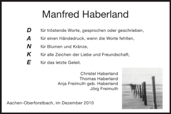 Traueranzeige von Manfred Haberland von Super Sonntag / Super Mittwoch