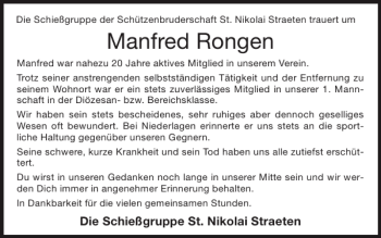 Traueranzeige von Manfred Rongen von Super Sonntag / Super Mittwoch