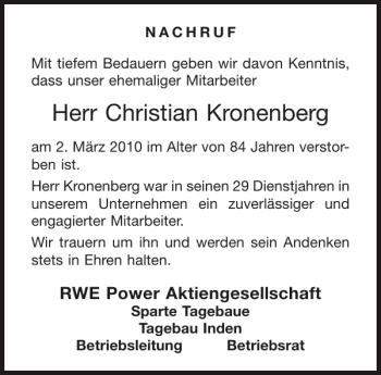 Traueranzeige von Christian Kronenberg von Aachener Zeitung / Aachener Nachrichten