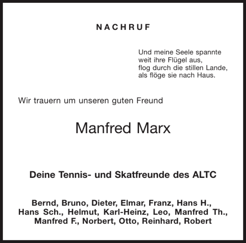  Traueranzeige für Manfred Marx vom 13.03.2010 aus Aachener Zeitung / Aachener Nachrichten