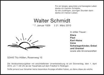 Traueranzeige von Walter Schmidt von Aachener Zeitung / Aachener Nachrichten