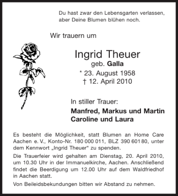 Traueranzeige von Ingrid Theuer von Aachener Zeitung / Aachener Nachrichten