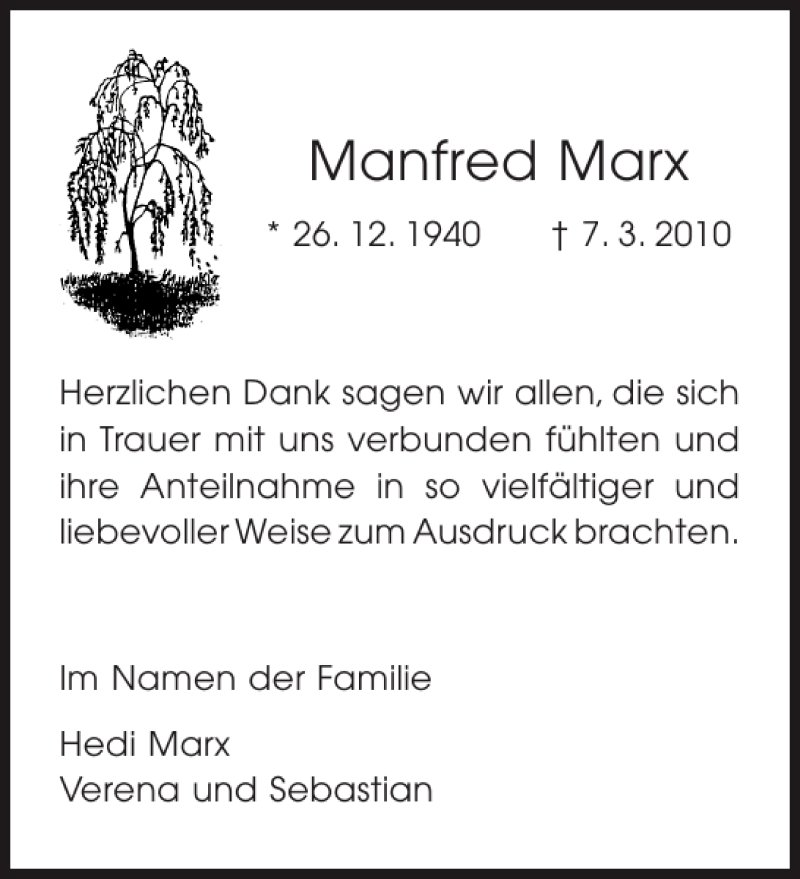  Traueranzeige für Manfred Marx vom 17.04.2010 aus Aachener Zeitung / Aachener Nachrichten