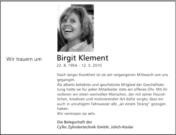 Traueranzeige von Birgit Klement von Aachener Zeitung / Aachener Nachrichten