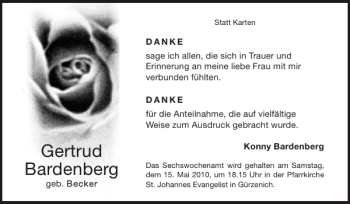 Traueranzeige von Gertrud Bardenberg von Aachener Zeitung / Aachener Nachrichten
