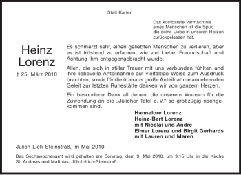 Traueranzeige von Heinz Lorenz von Aachener Zeitung / Aachener Nachrichten