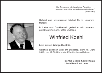 Traueranzeige von Winfried Koehl von Aachener Zeitung / Aachener Nachrichten