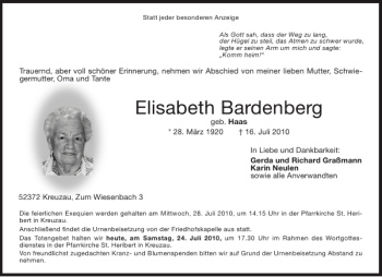 Traueranzeige von Elisabeth Bardenberg von Aachener Zeitung / Aachener Nachrichten
