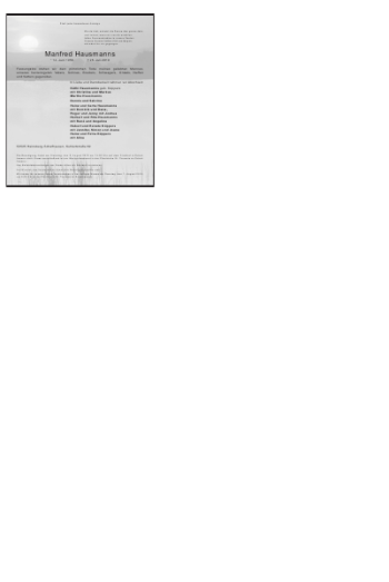 Traueranzeige von Manfred Hausmanns von Aachener Zeitung / Aachener Nachrichten