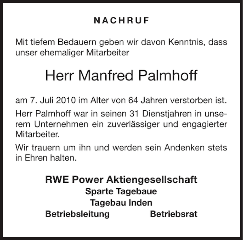  Traueranzeige für Manfred Palmhoff vom 21.07.2010 aus Aachener Zeitung / Aachener Nachrichten