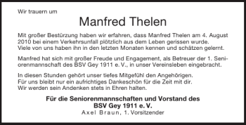 Traueranzeige von Manfred Thelen von Aachener Zeitung / Aachener Nachrichten