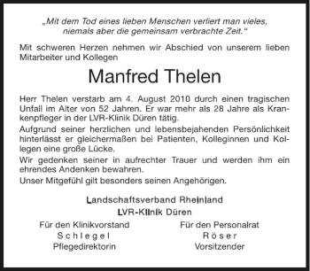 Traueranzeige von Manfred Thelen von Aachener Zeitung / Aachener Nachrichten
