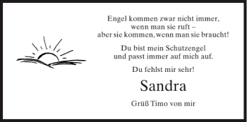 Traueranzeige von Sandra  von Aachener Zeitung / Aachener Nachrichten