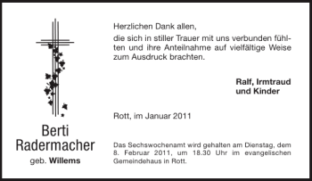 Traueranzeige von Berti Radermacher von Aachener Zeitung / Aachener Nachrichten