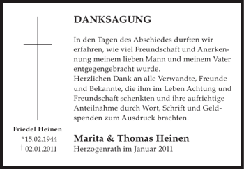 Traueranzeige von DANKSAGUNG Marita Thomas Heinen von Super Sonntag / Super Mittwoch