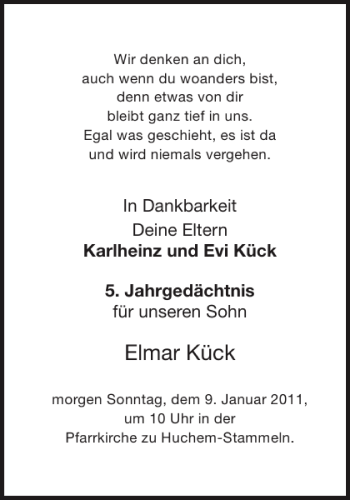 Traueranzeige von Elmar Kück von Aachener Zeitung / Aachener Nachrichten