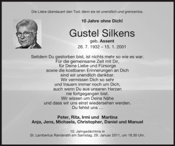 Traueranzeige von Gustel Silkens von Super Sonntag / Super Mittwoch