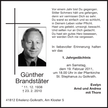 Traueranzeige von Günther Brandstäter von Super Sonntag / Super Mittwoch