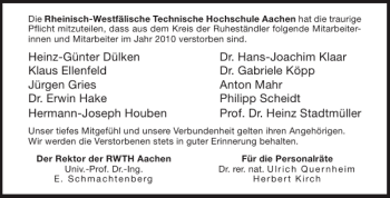 Traueranzeige von Heinz-Günter DülkenDr. Hans-Joachim Klaar von Aachener Zeitung / Aachener Nachrichten