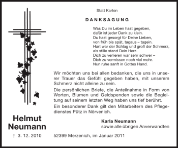 Traueranzeige von Helmut Neumann von Super Sonntag / Super Mittwoch