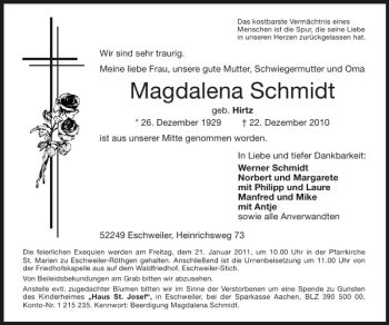 Traueranzeige von Magdalena Schmidt von Super Sonntag / Super Mittwoch