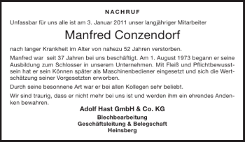 Traueranzeige von Manfred Conzendorf von Aachener Zeitung / Aachener Nachrichten