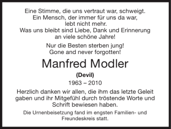 Traueranzeige von Manfred Modler von Super Sonntag / Super Mittwoch