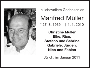 Traueranzeige von Manfred Müller von Super Sonntag / Super Mittwoch