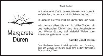 Traueranzeige von Margarete Düren von Super Sonntag / Super Mittwoch