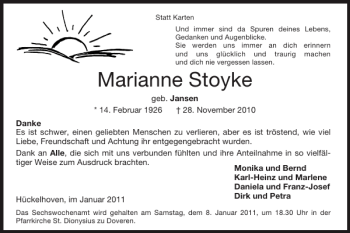 Traueranzeige von Marianne Stoyke von Super Sonntag / Super Mittwoch