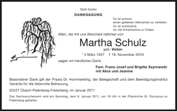 Traueranzeige von Martha Schulz von Super Sonntag / Super Mittwoch