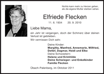 Traueranzeige von Elfriede Flecken von Super Sonntag / Super Mittwoch