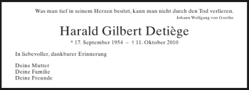 Traueranzeige von Harald Gilbert Detiège von Aachener Zeitung / Aachener Nachrichten