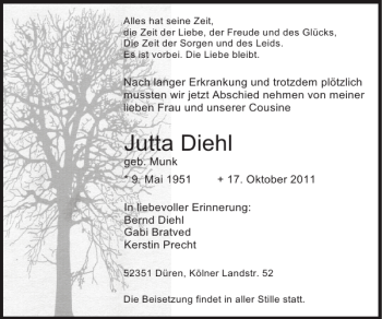 Traueranzeige von Jutta Diehl von Super Sonntag / Super Mittwoch
