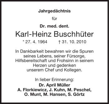 Traueranzeige von Karl-Heinz Buschhüter von Super Sonntag / Super Mittwoch