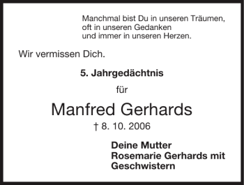 Traueranzeige von Manfred Gerhards von Super Sonntag / Super Mittwoch