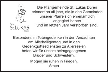 Traueranzeige von Pfarrgemeinde St. Lukas Düren von Super Sonntag / Super Mittwoch