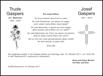 Traueranzeige von Trude Gaspers Josef Gaspers von Super Sonntag / Super Mittwoch