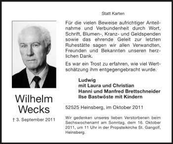 Traueranzeige von Wilhelm Wecks von Super Sonntag / Super Mittwoch