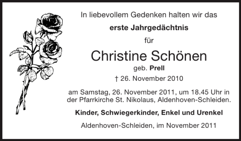  Traueranzeige für Christine  vom 20.11.2011 aus Super Sonntag / Super Mittwoch
