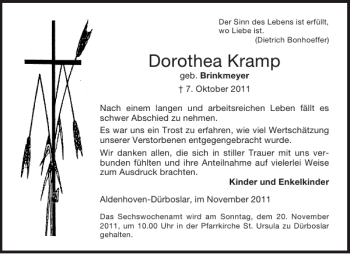 Traueranzeige von Dorothea Kramp von Aachener Zeitung / Aachener Nachrichten