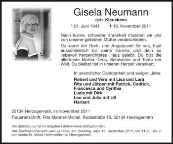 Traueranzeige von Gisela Neumann von Super Sonntag / Super Mittwoch