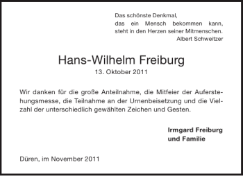 Traueranzeige von Hans-Wilhelm Freiburg von Aachener Zeitung / Aachener Nachrichten